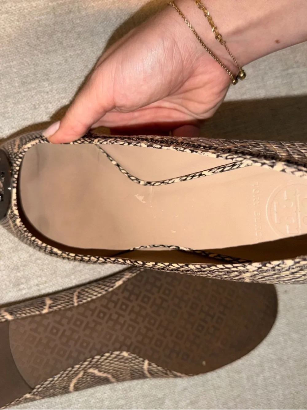 Tory Burch Reva Snake-Print Leather Ballet Flat with Silver Logo - Picture 6 of 8